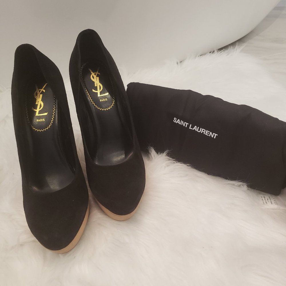 Yves Saint Laurent Black Suede Wedge Maryna Pumps